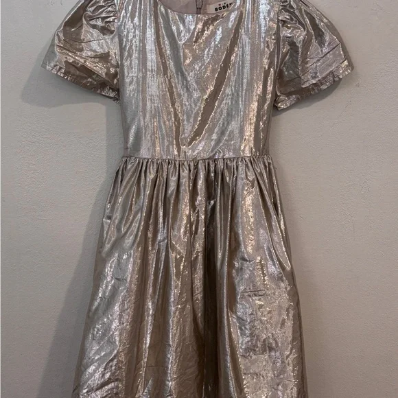 Mini Boden | Dresses | Mini Boden Gold Metallic Puff Sleeve Party Dress  Girls 9y | Poshmark